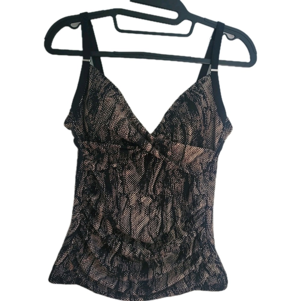 Calvin‎ Klein Swimwear Tankini Top Women's Swimsuit Beige Black Beach Travel S